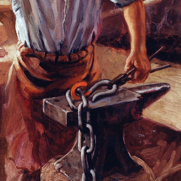Walter Haskell Hinton piešinys – John Deere dirba savo kalvėje