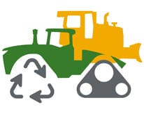 Žalias ir geltonas simbolis – vikšrinis traktorius, kurio vikšras pakeistas perdirbimo simboliu.