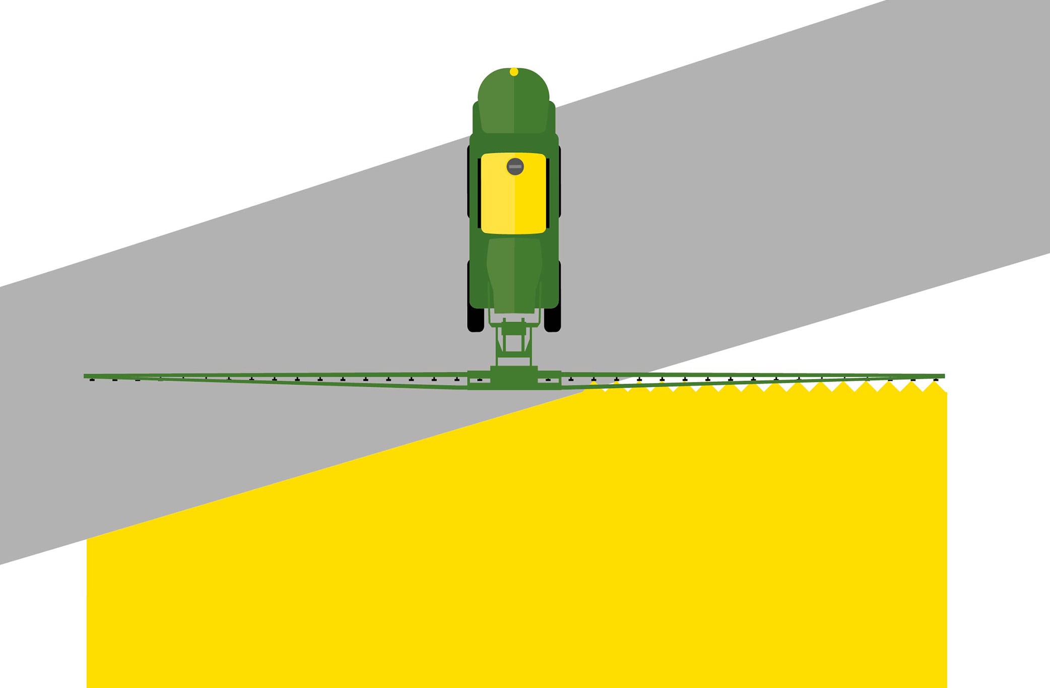 Tamsoje plaunamas 500R purkštuvas Iliustracija, kurioje paaiškinamas individualus purkštukų valdymas