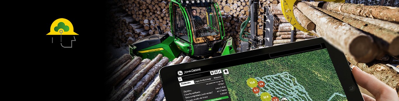 John Deere forest machine and a tablet computer