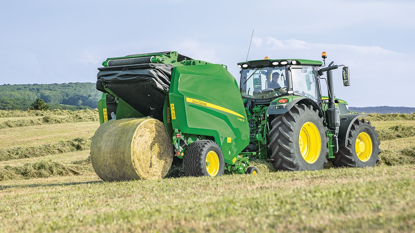 John Deere kintamos kameros presas V461R su 6R traktoriumi